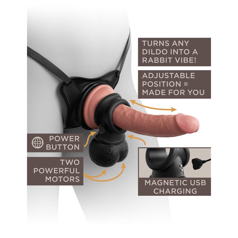 King Cock Elite Vibrating Silicone Balls Cock Ring - Black