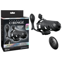 Fantasy C-Ringz Remote-Controlled Vibrating Cock Blocker with Ass-Gasm Plug - Black Vibrating Cock Cage with Anal Plug