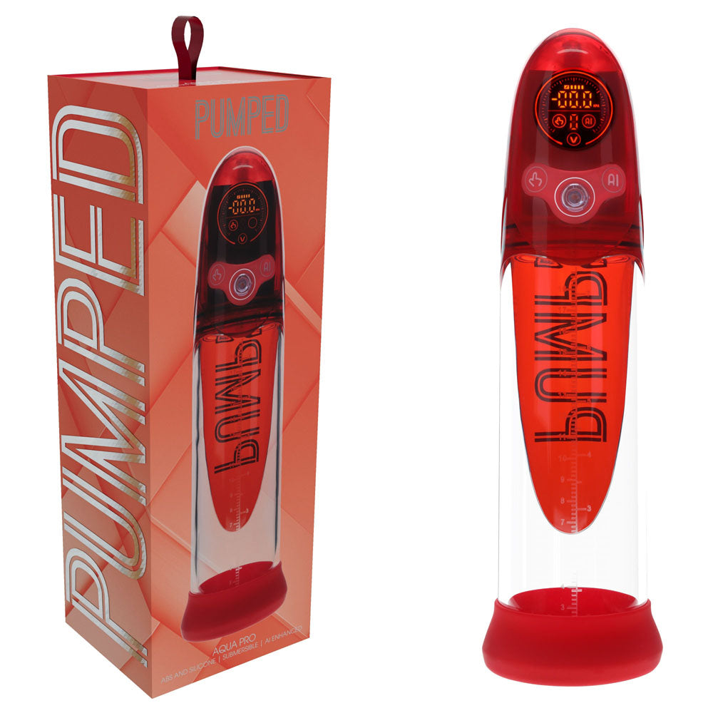 PUMPED Aqua-Pro Auto AI-Enabled Submersible Penis Pump - Red USB Rechargeable