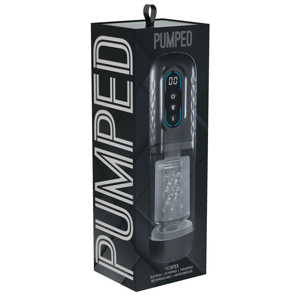 PUMPED Vortex - Sucking Rotating and Thrusting Auto Masturbator Gunmetal Grey/Clear USB Rechargeable