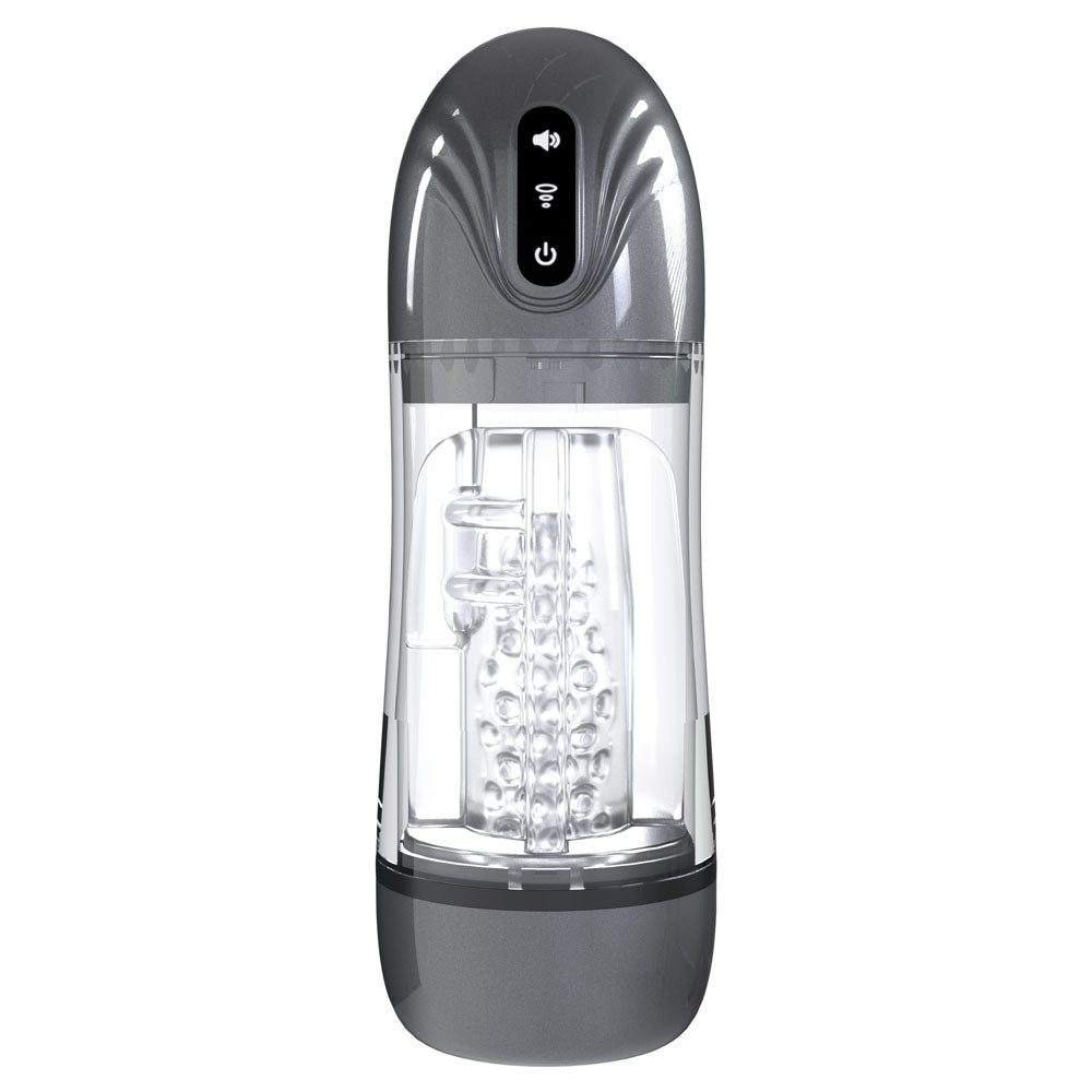 PUMPED SonicPull - Sucking And Vibrating Auto Masturbator Gunmetal Grey/Clear USB Rechargeable