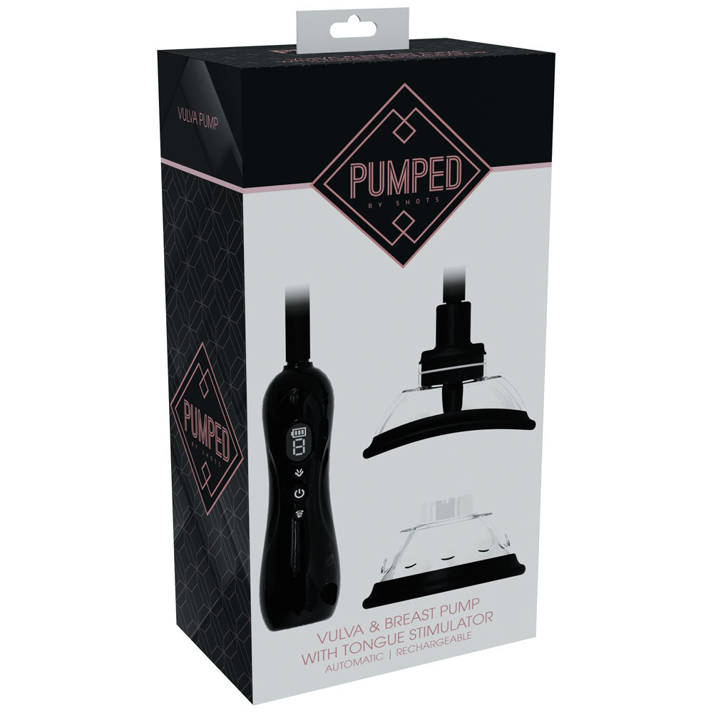 PUMPED Vulva & Breast Pump with Tongue Stimulator - Black - Black USB Rechargeable Ladies Pump Set