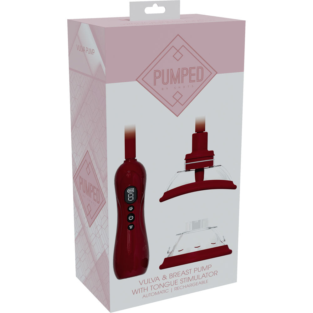 PUMPED Vulva & Breast Pump with Tongue Stimulator - Red - Red USB Rechargeable Ladies Pump Set