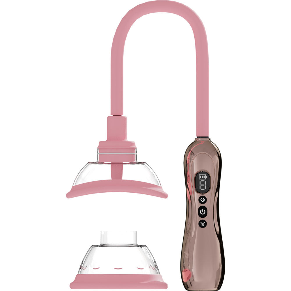 PUMPED Vulva & Breast Pump with Tongue Stimulator - Rose Gold - Rose Gold USB Rechargeable Ladies Pump Set