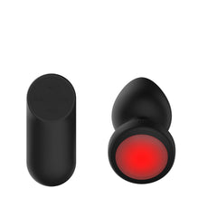 Passion Play Vibrating Butt Plug with LED Base - M - Black 10.4 cm USB Rechargeable Vibrating Butt Plug with LED Base and Wireless Remote