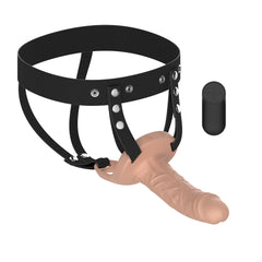Passion Play Vibrating Realistic Hollow Strap-On - Flesh - Flesh 15.5 cm USB Rechargeable Vibrating Hollow Strap-On with Wireless Remote