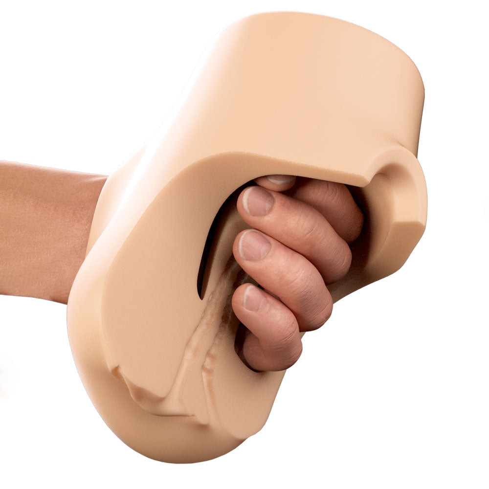 PDX Plus Double Pounder Vibrating Squeeze Stroker - Flesh - Flesh USB Rechargeable Vibrating Vagina Stroker