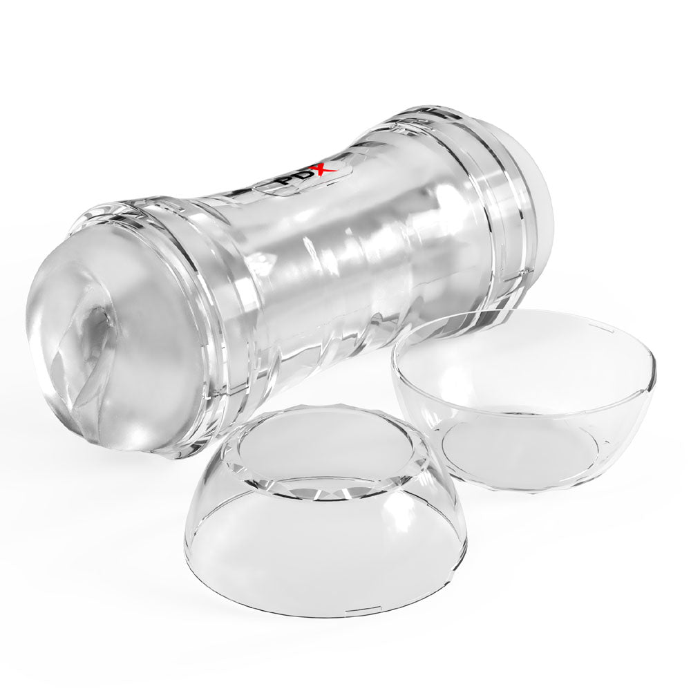 PDX Wet Pussies Super Flip-A-Pussy Over - Clear - Clear Dual Ended Self Lubricating Stroker (Vagina & Ass)