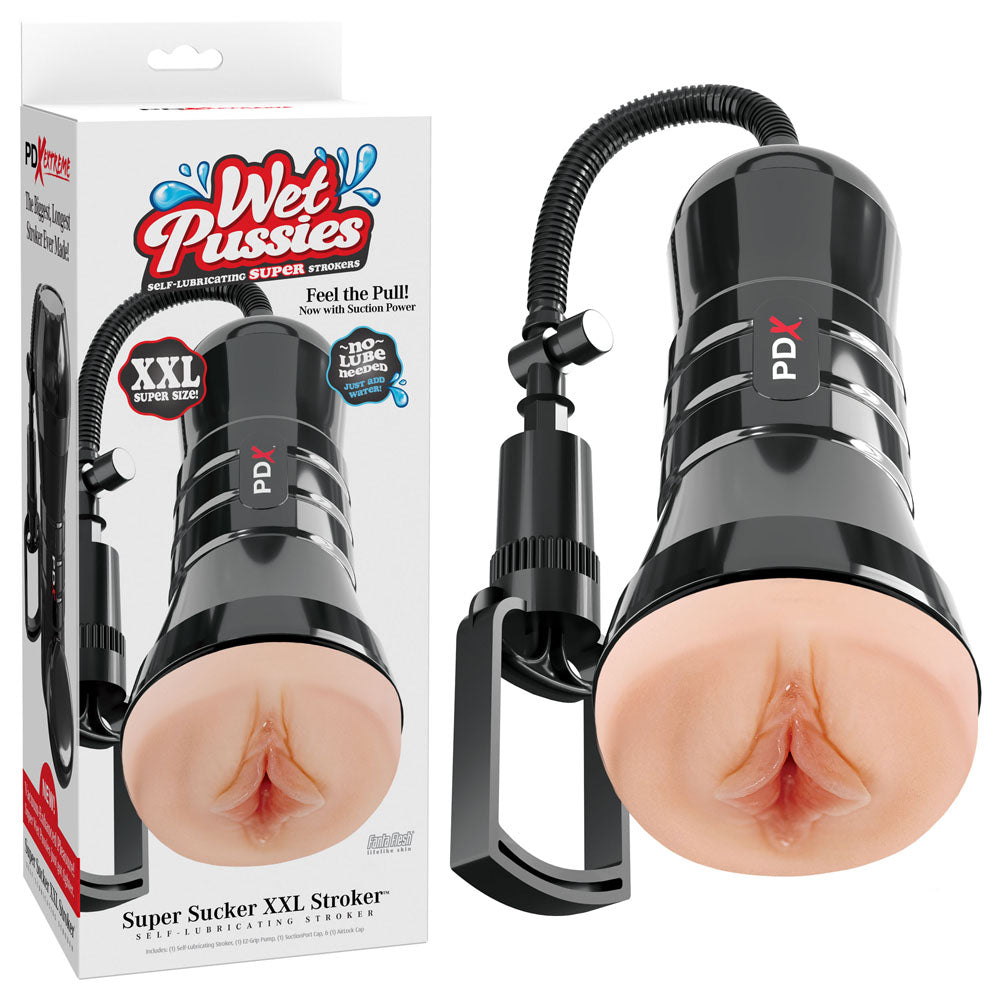 PDX Wet Pussies Super Sucker XXL Stroker - Flesh - Flesh Vagina Stroker with Suction Pump