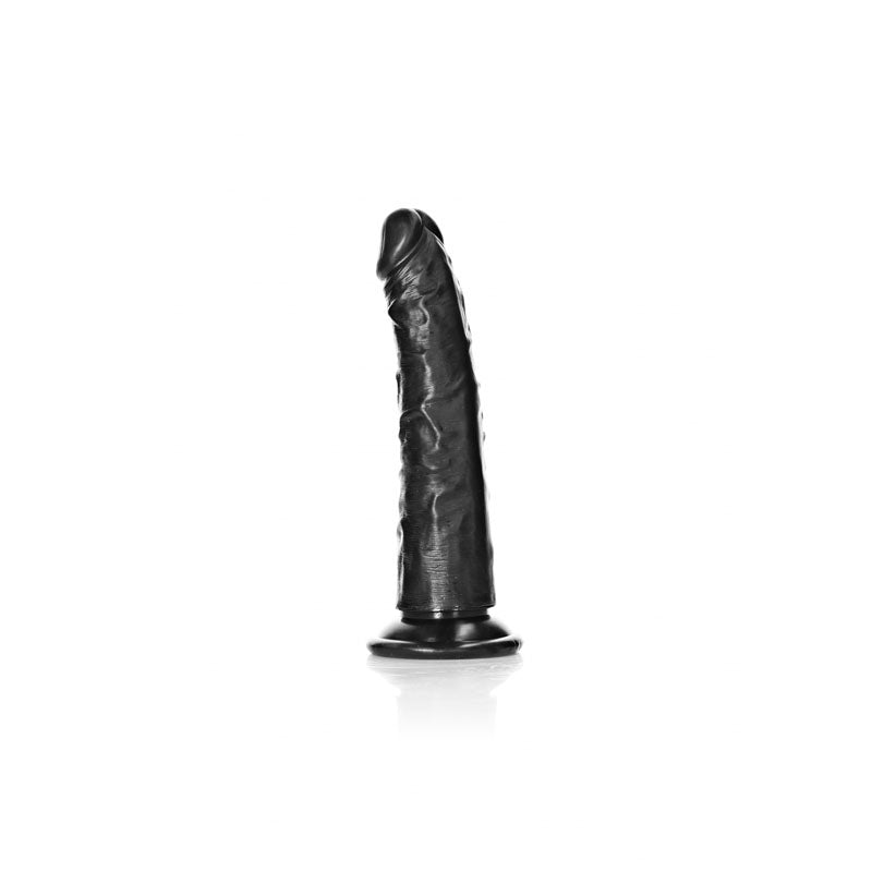 REALROCK Realistic Slim Black Dildo without Balls - 15.5 cm