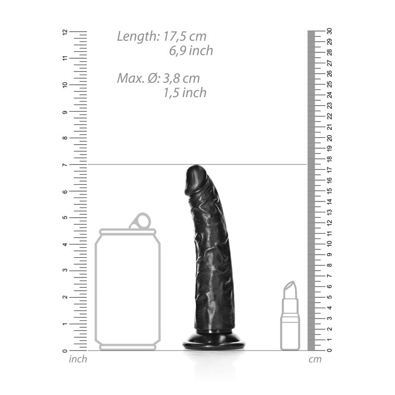 REALROCK Realistic Slim Black Dildo without Balls - 15.5 cm