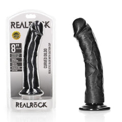 REALROCK Realistic Regular Curved Dildo with Suction Cup - 20 cm - Black 20 cm (8'') Dong