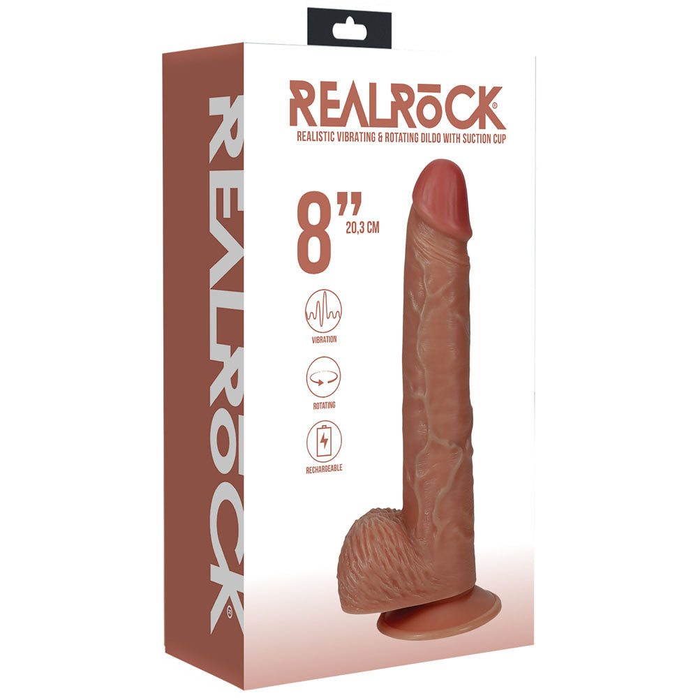 REALROCK 20cm Vibrating + Rotating Cock + Balls - Tan Dildo