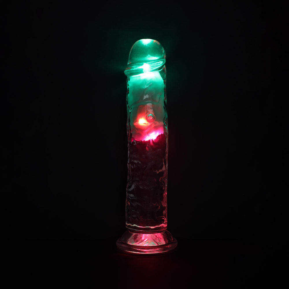 REALROCK 8'' Clear Wireless LED Vibrating Dong – USB Rechargeable 22cm with Remote