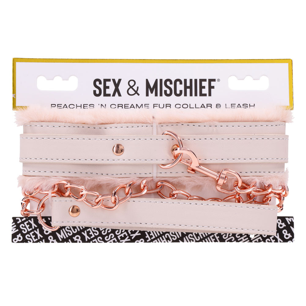 Sex & Mischief Peaches n CreaMe BDSM Fur Collar & Leash