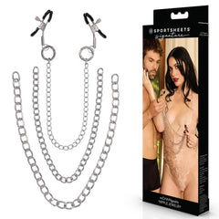 SPORTSHEETS Signature exCHAINgeable Nipple Jewelry - Silver Nipple Clamps with Chain