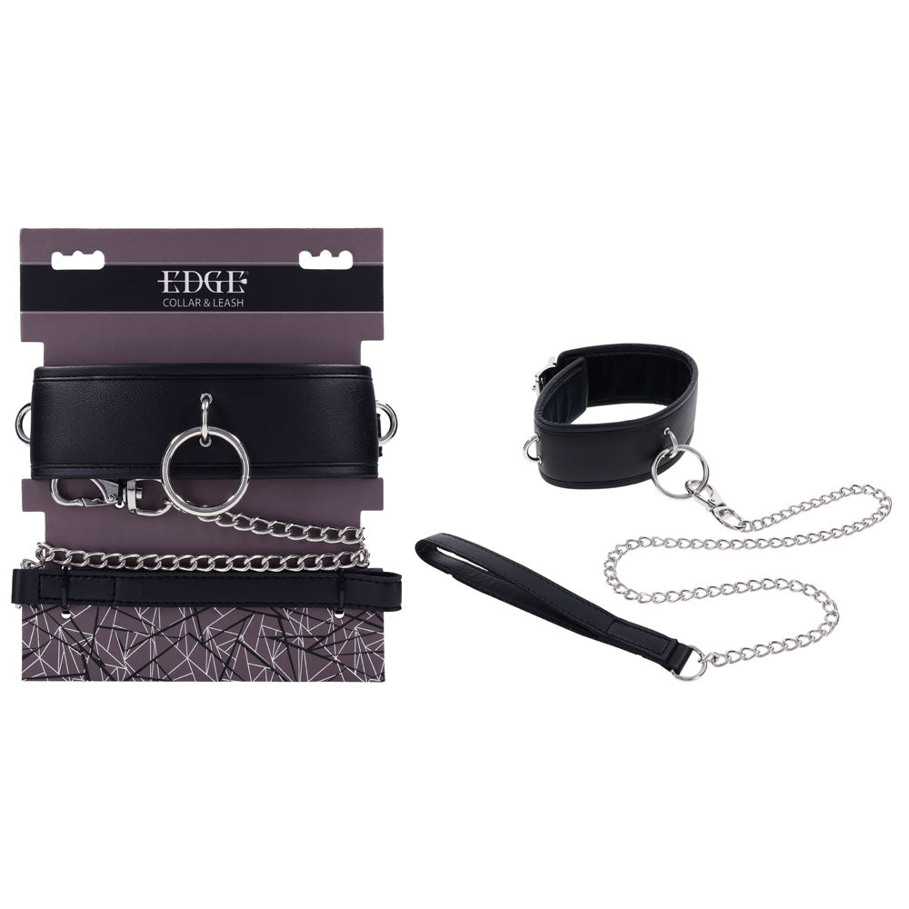 EDGE Collar & Leash - Neck Restraint with Heavy Duty Metal Leash - Black
