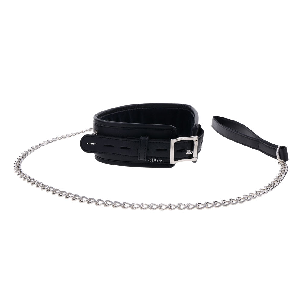 EDGE Collar & Leash - Neck Restraint with Heavy Duty Metal Leash - Black