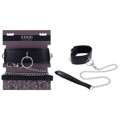 EDGE Collar & Leash - Neck Restraint with Heavy Duty Metal Leash - Black