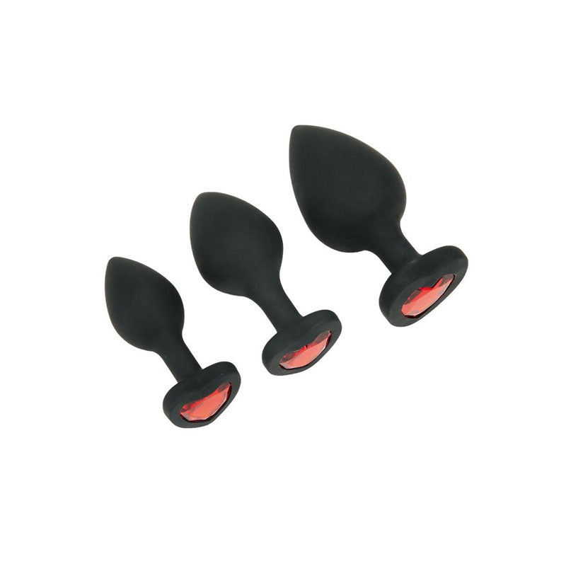 WhipSmart Heartbreaker 3PC Silicone Crystal Heart Anal Training Butt Plug Set