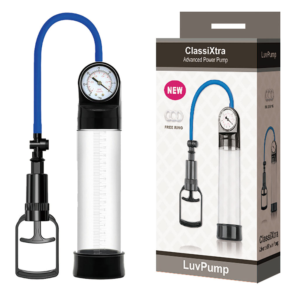 LuvPump ClassiXtra Advanced Power Penis Pump with Pressure Gauge - Clear