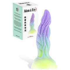 Silicone Fantasy Dildo with gradient colour design and 'Adam & Eve' branding on packaging.