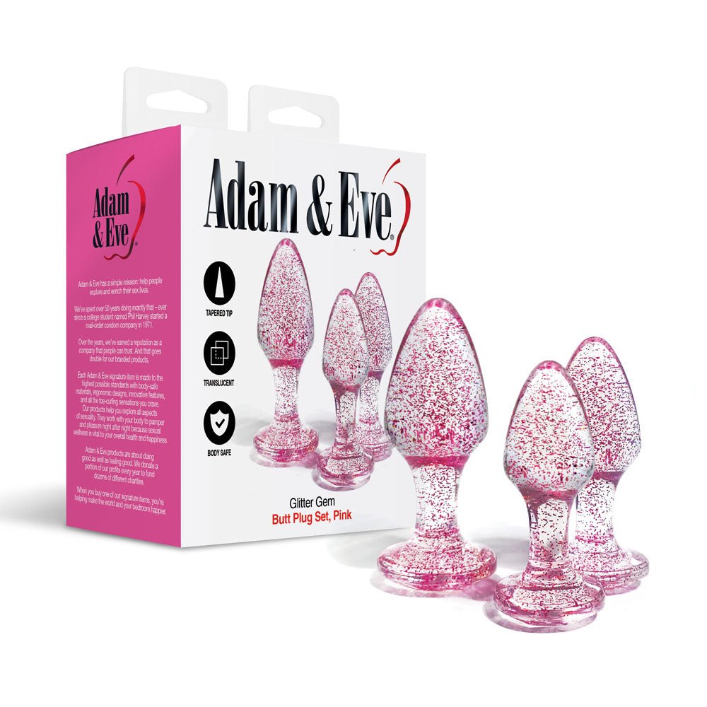 Adam & Eve Glitter Gem 3 - Piece Butt Plug Set - Pink - Mr and Mrs D's
