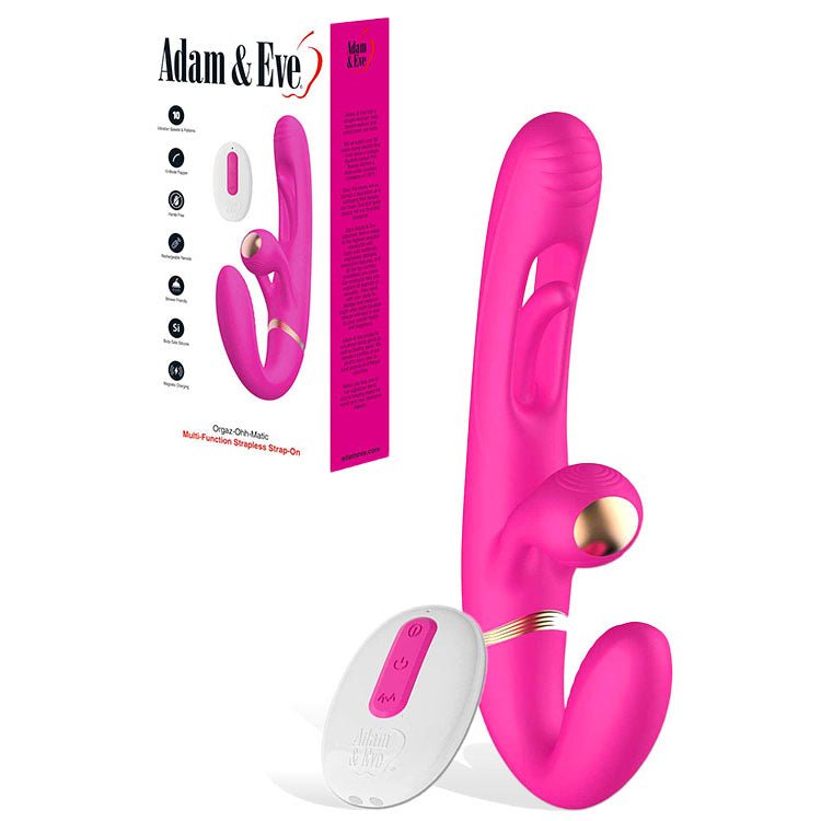Adam & Eve ORGAZ - OHH - MATIC - Pink 23.5 cm USB Rechargeable Strapless Strap - On with Remote - STRAP - ONS - Mr and Mrs D's