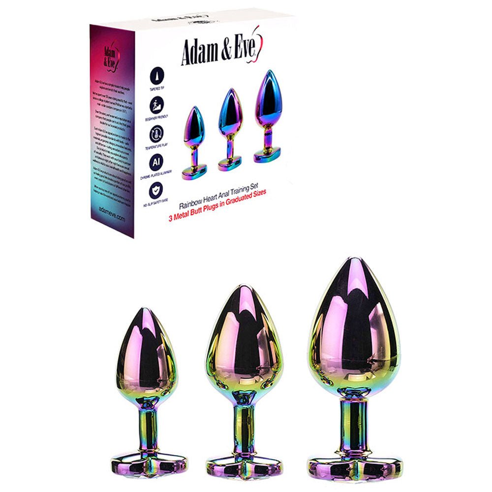 Adam & Eve Rainbow Heart Gem Anal Plug Set – 3 Sizes - Mr and Mrs D's