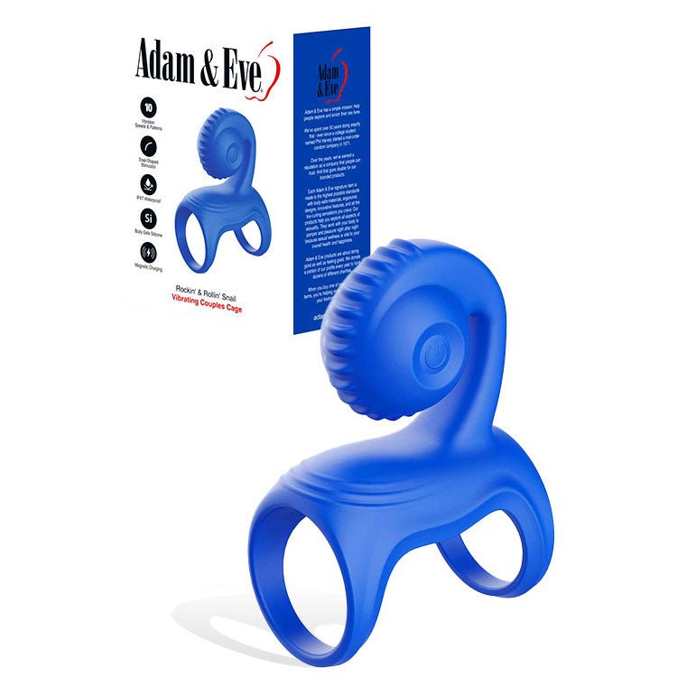 Adam & Eve ROCKIN & ROLLIN SNAIL - Blue Vibrating Couples Cock Ring Cage - COCK RINGS - Mr and Mrs D's