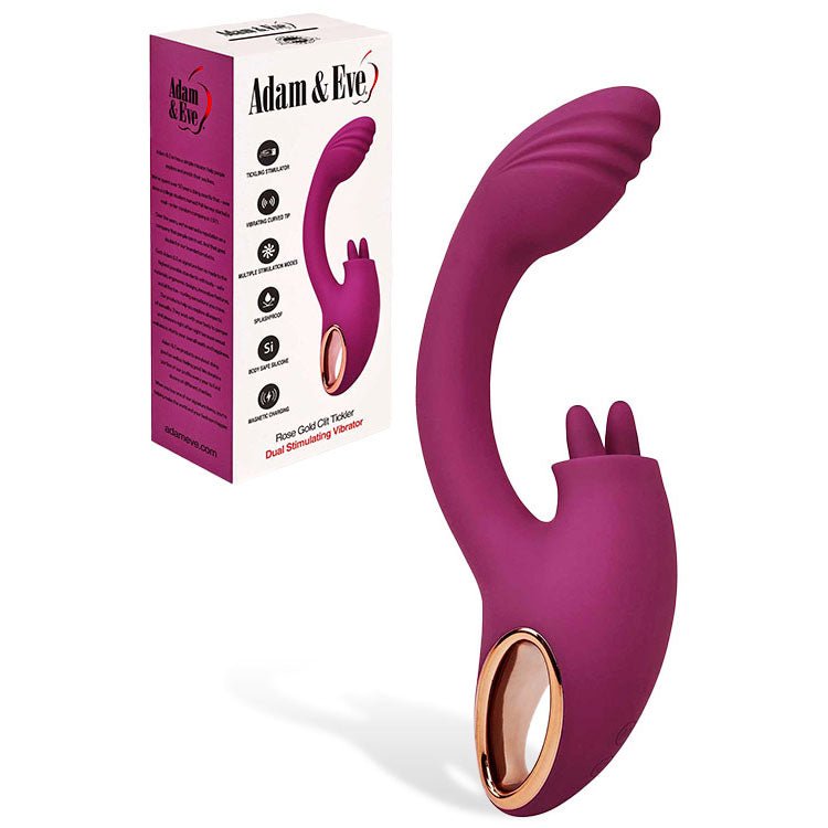 Adam & Eve ROSE GOLD CLIT TICKLER Rabbit Vibrator - Red 22 cm USB Rechargeable - VIBRATORS - Mr and Mrs D's