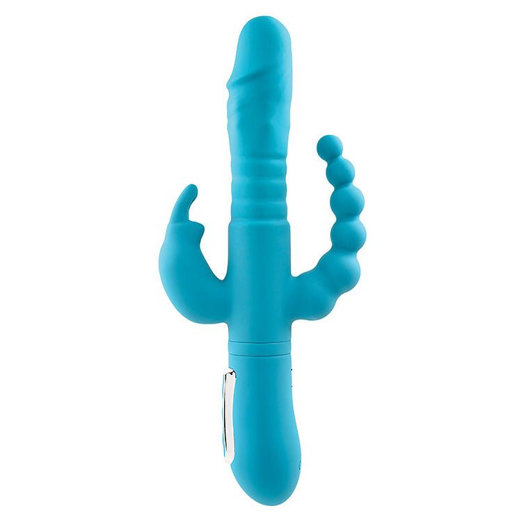 Adam & Eve THRUSTING TRIPLE JOY RABBIT - Teal 25.4 cm USB Rechargeable Rabbit Vibrator with Anal Probe - VIBRATORS - RABBIT - Mr and Mrs D's