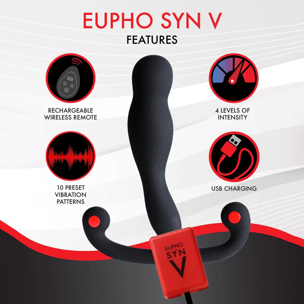 Aneros Eupho Syn V Vibrating Prostate Massager with Remote - Black USB Rechargeable - Mr and Mrs D's