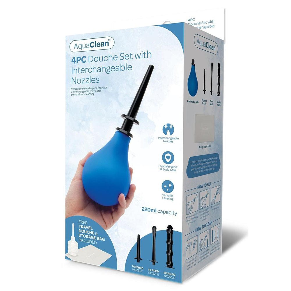 AquaClean 4 Piece Douche Set with Interchangeable Nozzles - 220 ml Capacity with Free Travel Douche Included - HEALTH CARE - Mr and Mrs D's