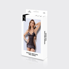 BACI WL Strappy Wetlook Mini Dress - Black - One Size - LINGERIE & BODY WEAR - Mr and Mrs D's