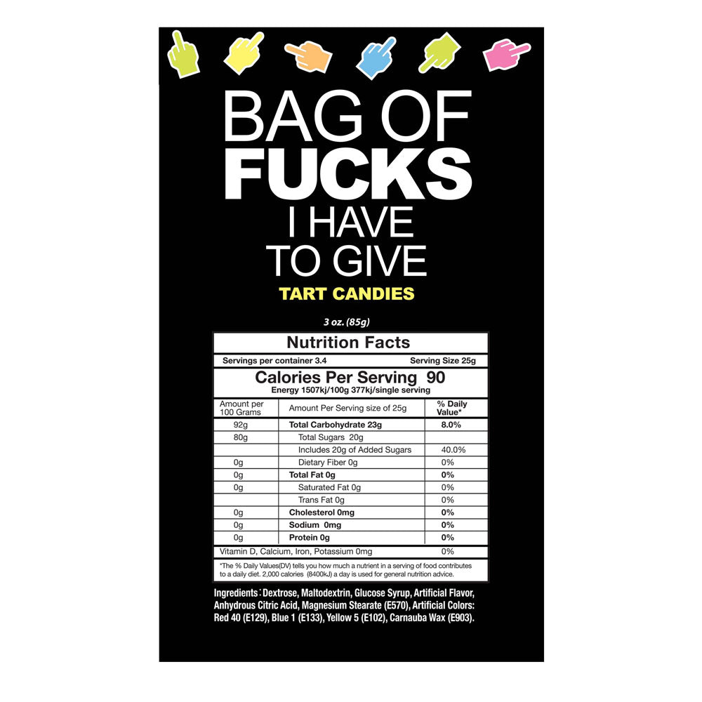 Bag Of Fucks I Have To Give - Fruit Flavoured Lollies - 85 gram Bag - Mr and Mrs D's