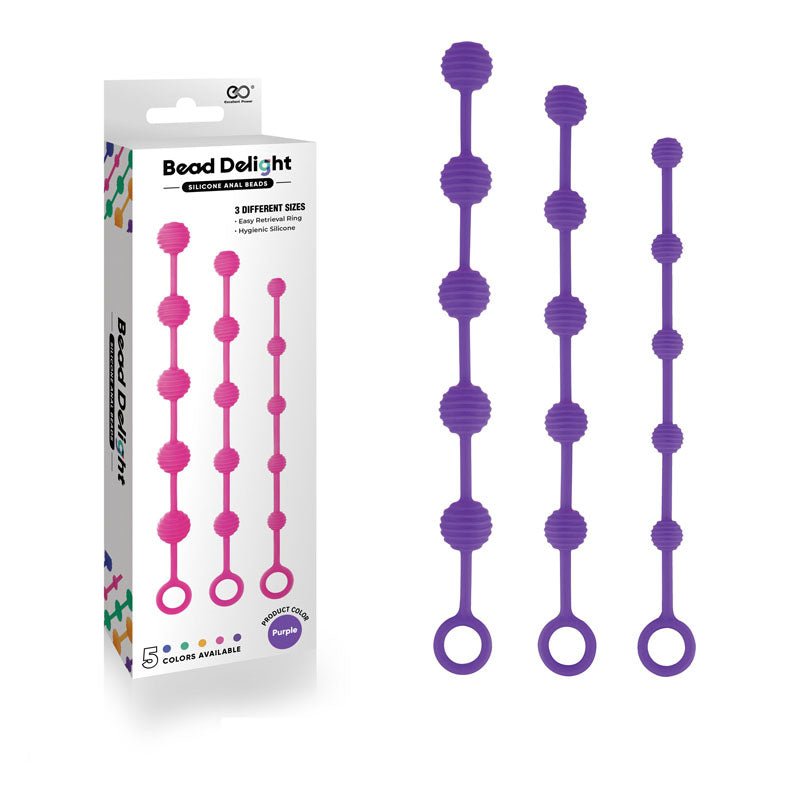 Bead Delight Silicone Anal Beads - Purple - Purple Anal Beads - Set of 3 Sizes - Mr and Mrs D's
