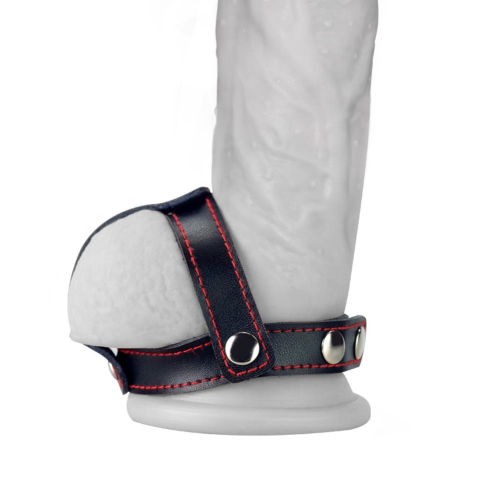 Bondage Fetish T - Style Leather Cock Ring with Ball Divider - Black - COCK RINGS - Mr and Mrs D's