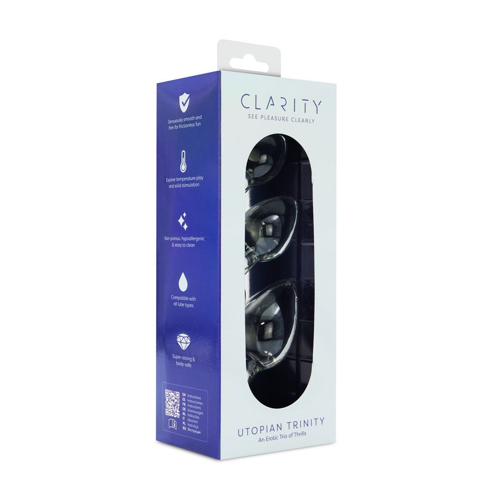 Clarity - Utopian Trinity - Clear Glass Butt Plugs - Set of 3 Sizes - GLASS TOYS - Mr and Mrs D's