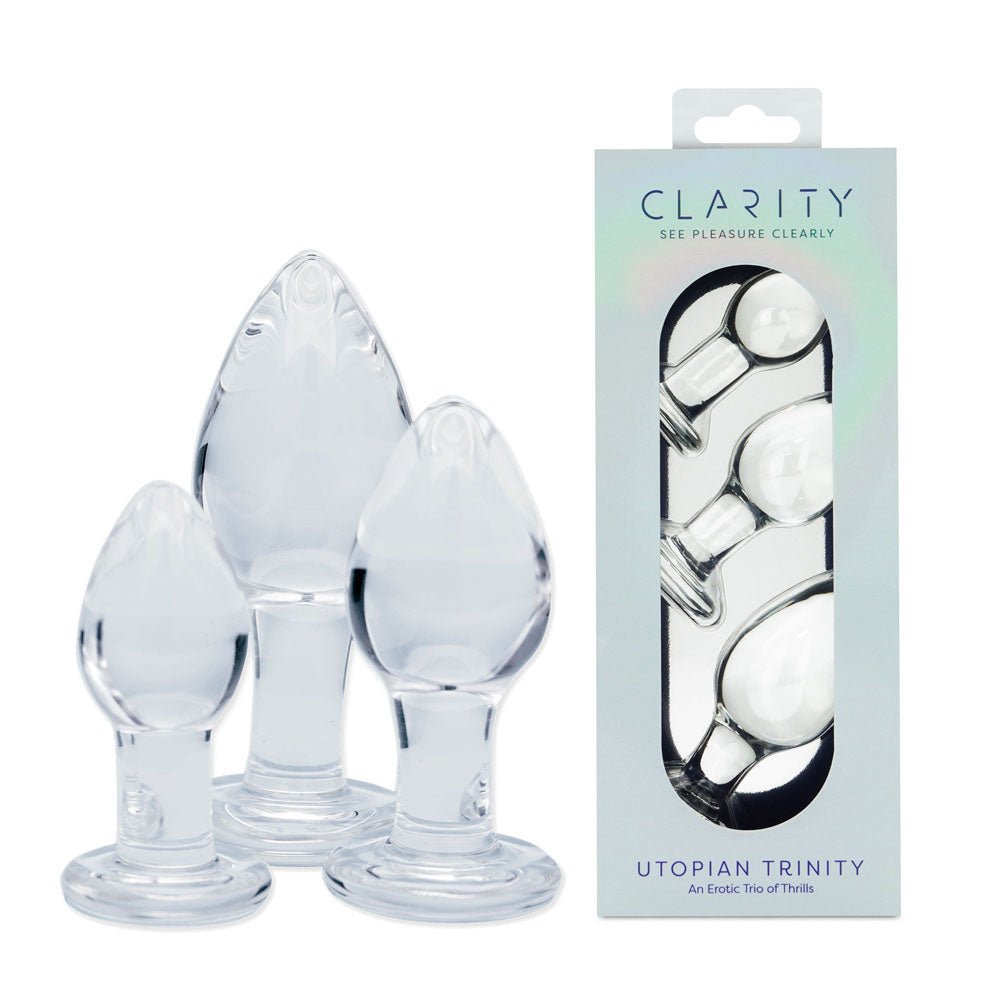 Clarity - Utopian Trinity - Clear Glass Butt Plugs - Set of 3 Sizes - GLASS TOYS - Mr and Mrs D's