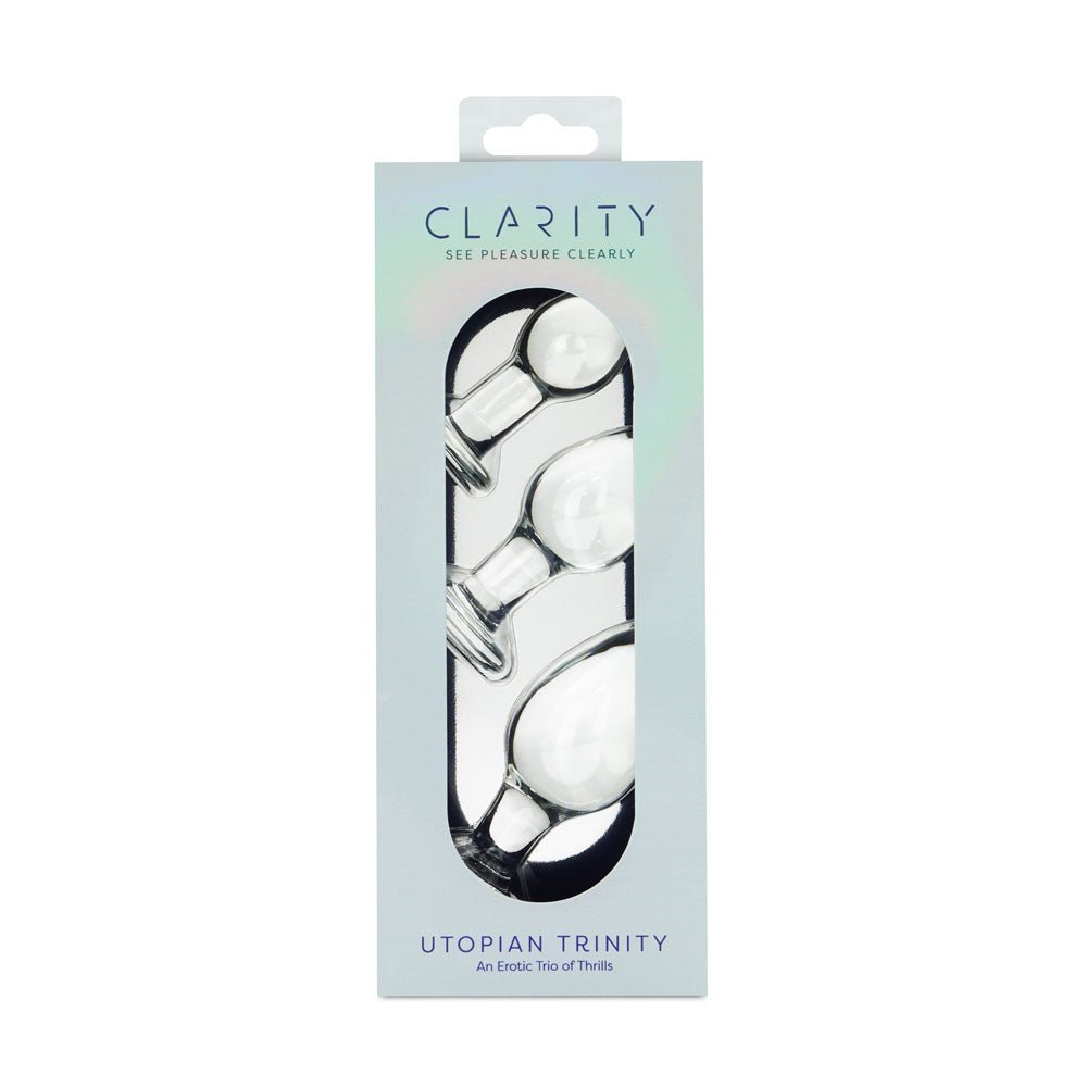 Clarity - Utopian Trinity - Clear Glass Butt Plugs - Set of 3 Sizes - GLASS TOYS - Mr and Mrs D's