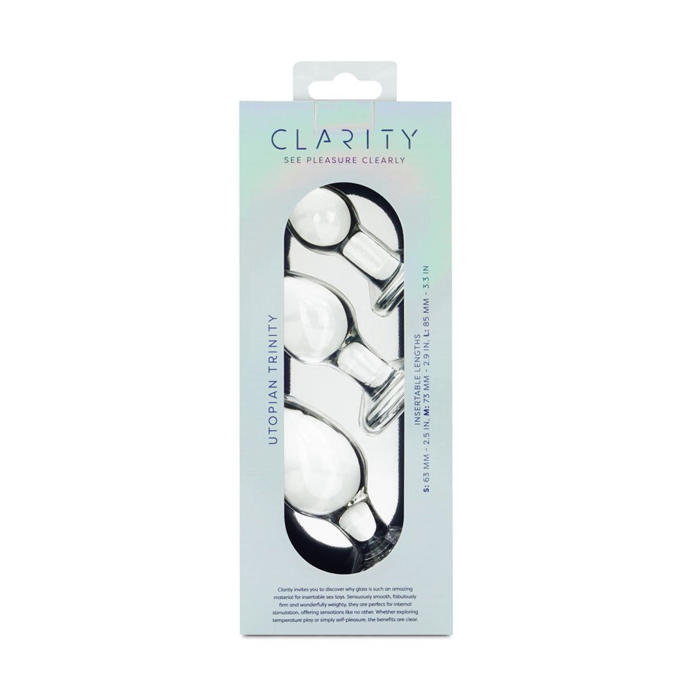 Clarity - Utopian Trinity - Clear Glass Butt Plugs - Set of 3 Sizes - GLASS TOYS - Mr and Mrs D's