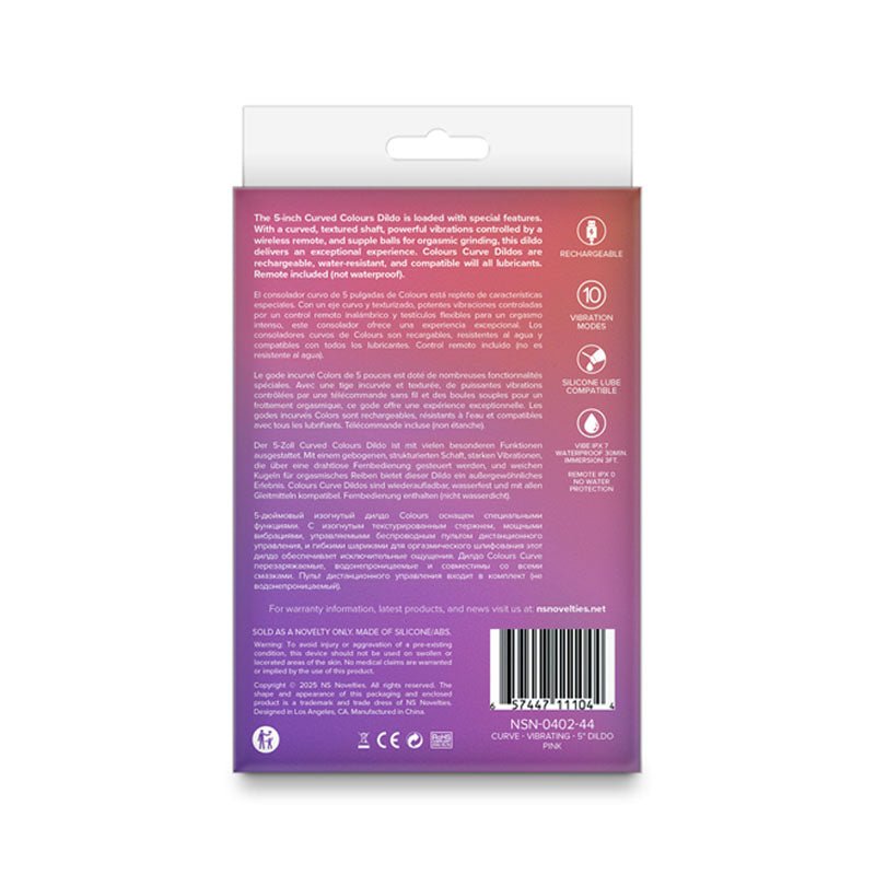 Colours Curve - Vibrating 5'' Dildo - Pink - Pink 12.6 cm USB Rechargeable Vibrating Dildo with Wireless Remote - DONGS - Mr and Mrs D's