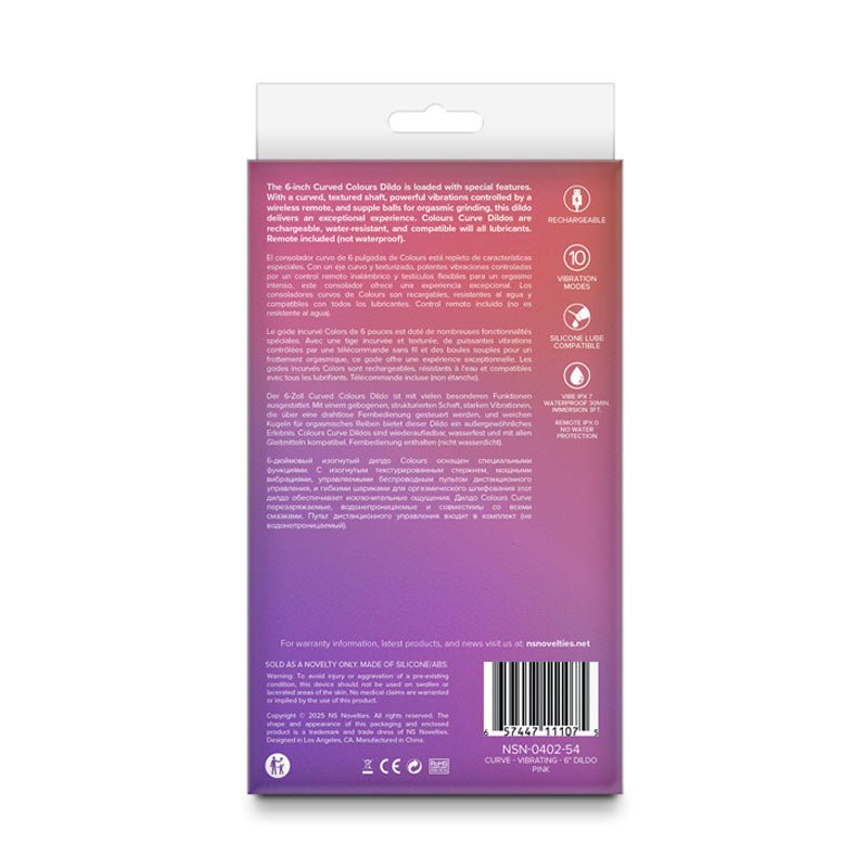 Colours Curve - Vibrating 6'' Dildo - Pink - Pink 16.4 cm USB Rechargeable Vibrating Dildo with Wireless Remote - DONGS - Mr and Mrs D's