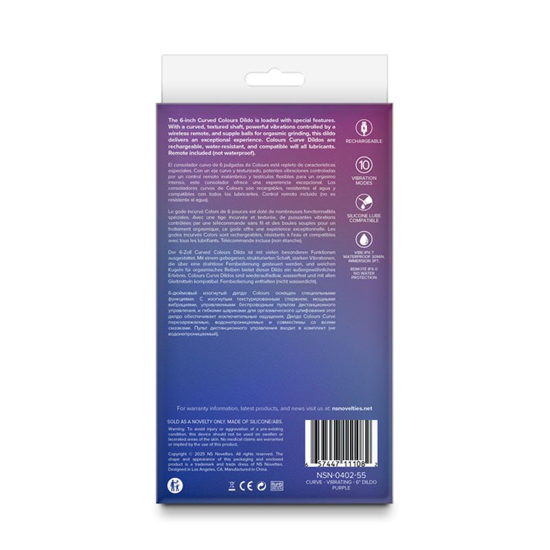 Colours Curve - Vibrating 6'' Dildo - Purple - Purple 16.4 cm USB Rechargeable Vibrating Dildo with Wireless Remote - DONGS - Mr and Mrs D's