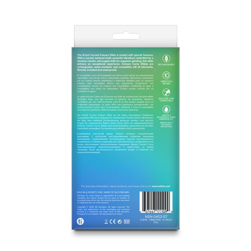 Colours Curve - Vibrating 6'' Dildo - Teal - Teal 16.4 cm USB Rechargeable Vibrating Dildo with Wireless Remote - DONGS - Mr and Mrs D's