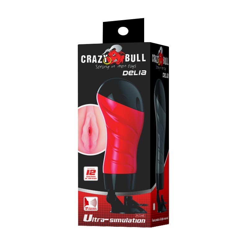 CRAZY BULL DELIA Vibrating Stroker - Flesh Vibrating Vagina Stroker with Suction Base - Mr and Mrs D's
