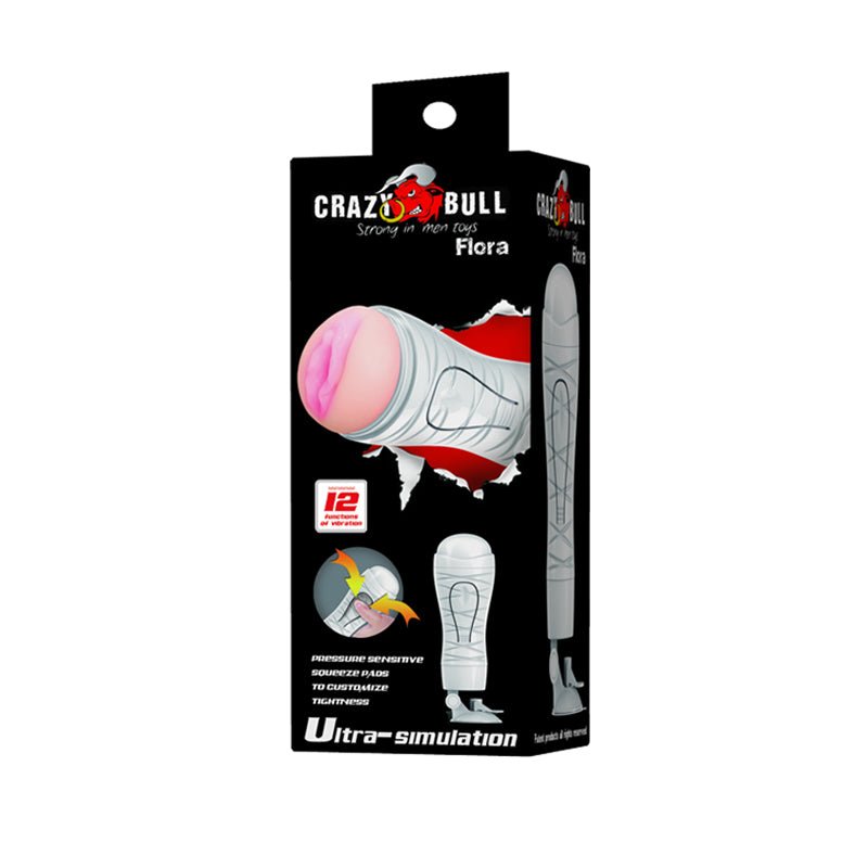 CRAZY BULL FLORA Vibrating Stroker - Flesh USB Rechargeable Vibrating Squeezeable Vagina Stroker with Suction Base - Mr and Mrs D's