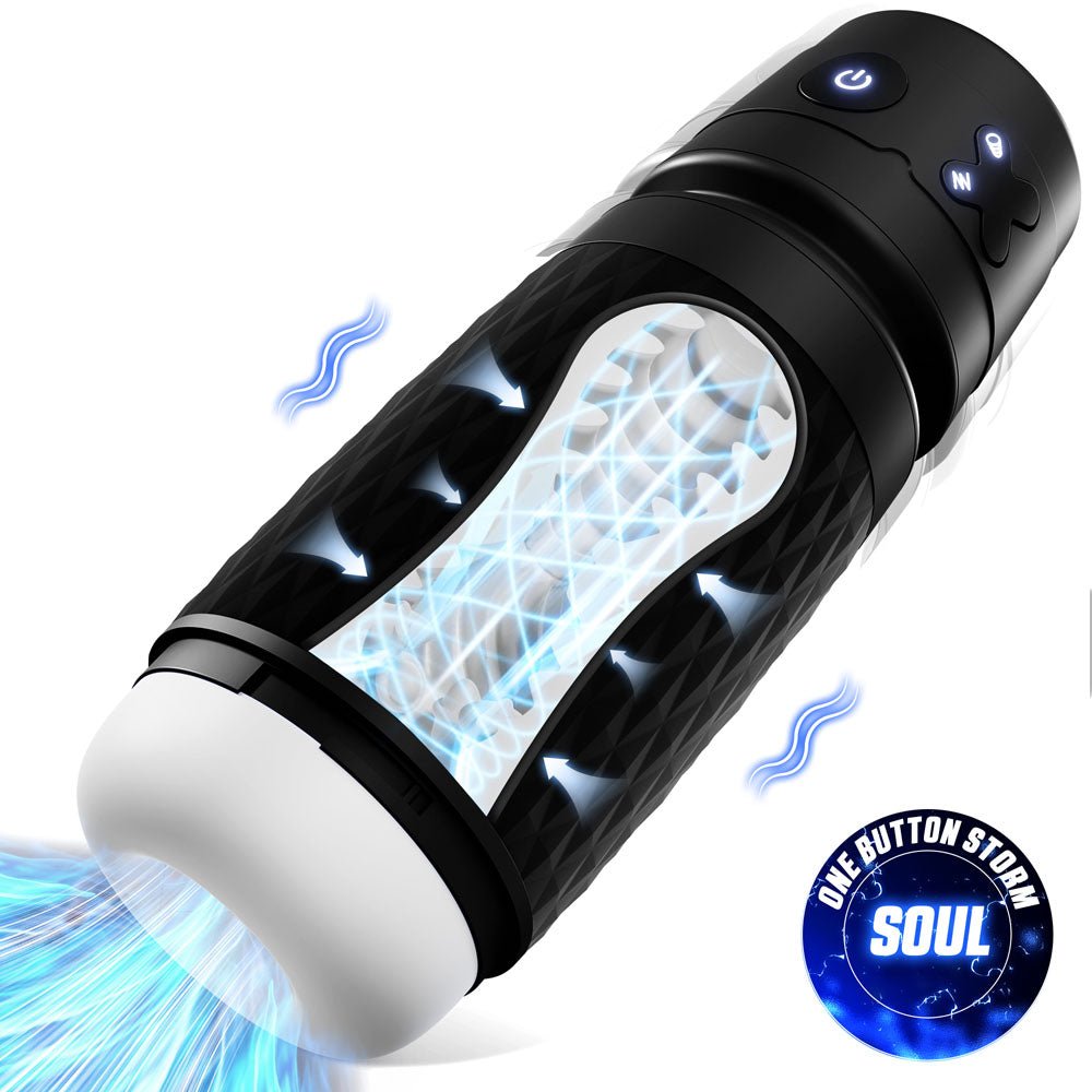CyberSkin B - Warrior - Black USB Rechargeable Sucking & Vibrating Auto Masturbator - Mr and Mrs D's