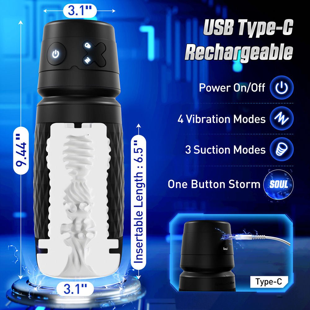 CyberSkin B - Warrior - Black USB Rechargeable Sucking & Vibrating Auto Masturbator - MASTURBATORS - Mr and Mrs D's